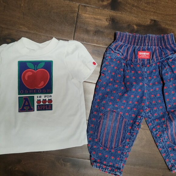Oshkosh B'gosh Vintage Baby Toddler OUTFIT pants and top Apples 90s made in USA